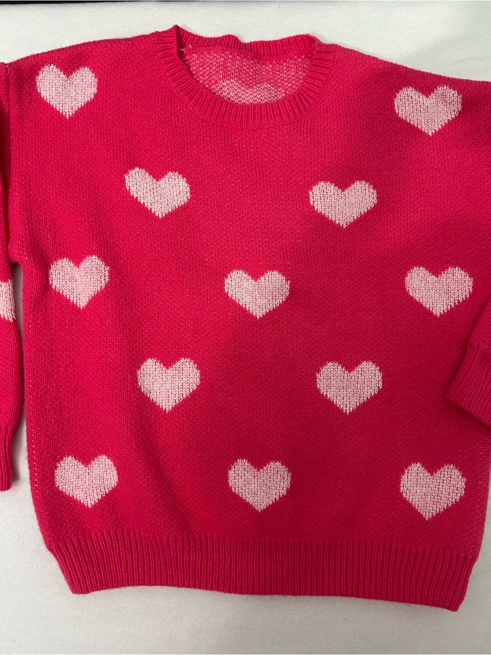 Women’s Pink Heart Pattern Crewneck Sweater